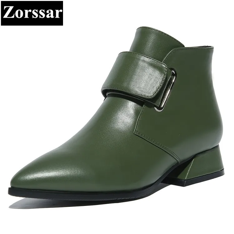

{Zorssar} 2018 NEW Fashion buckle Women Short Boots Low heel ankle pointed Toe Martin boots large size womens shoes winter boots