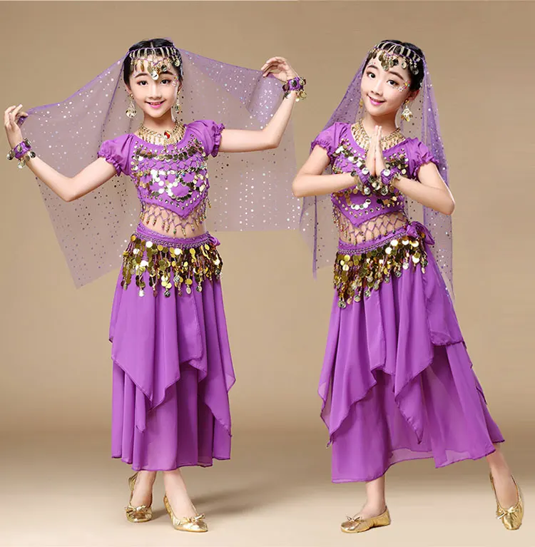 Детский профессиональный сценический костюм для танца живота для девочек, Египетский танец живота, костюмы для девочек, индийские болливудские комплекты для танцев