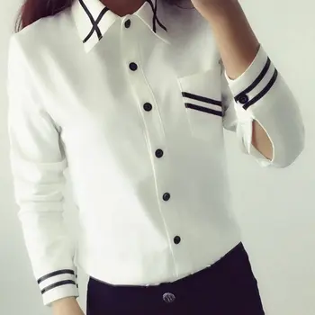 

Women OL Elegant Autumn Korean Style Long Sleeve Sequin Chiffon Ladies Office Shirt White Tops