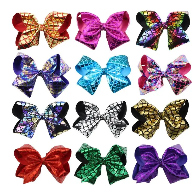 

1 piece 8 inch printed bow mermaid scales handmade hair accessories fish scales children colorful bow hair clips hair accessorie