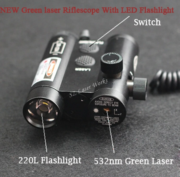 

Pistol Tactical 532nm Green laser riflescope hunting Sight Scope with 220L LED flashlight Switch Button For Rifle Pistol Gun