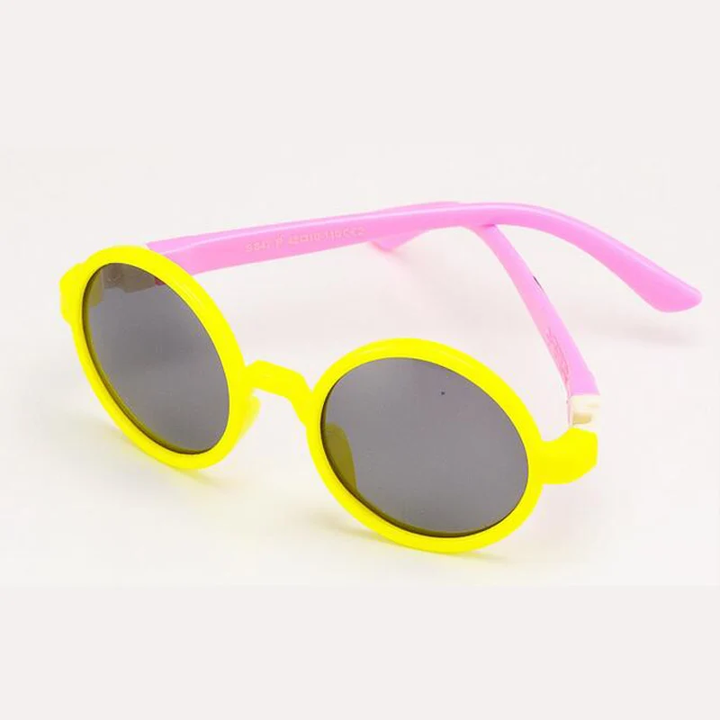 Модные Винтажные ребенок круглые солнцезащитные очки поляризованные мальчиков и девочек анти UVA солнцезащитные очки для детей TAC Гибкая круг очки Óculos 847 - Цвет линз: yellow frame pink
