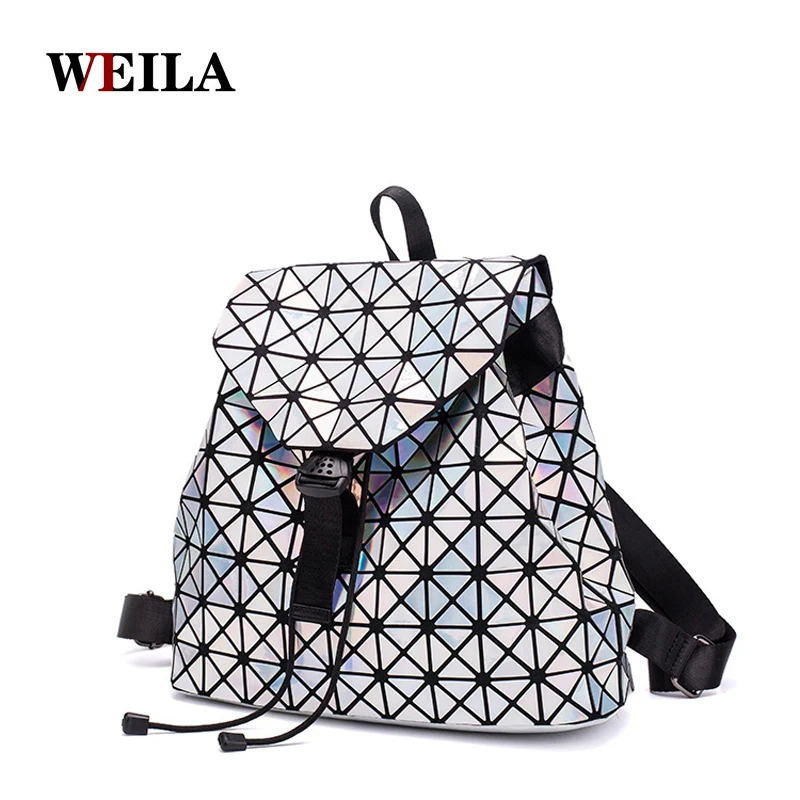 

Fashion Women Drawstring Backpack Geometric Female Backpacks For Teenage Girls Bagpack Holographic Ladies bao School Bag Sac