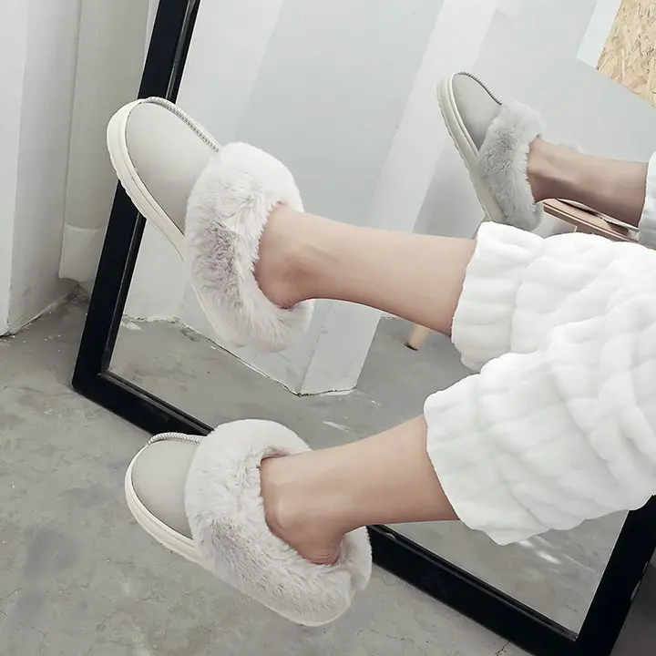 New Style Antiskid Eva Sole Ladies Winter Slippers Women Soft Winter Slides Safety Classic Fur Fluffy Leather Slippers (12)