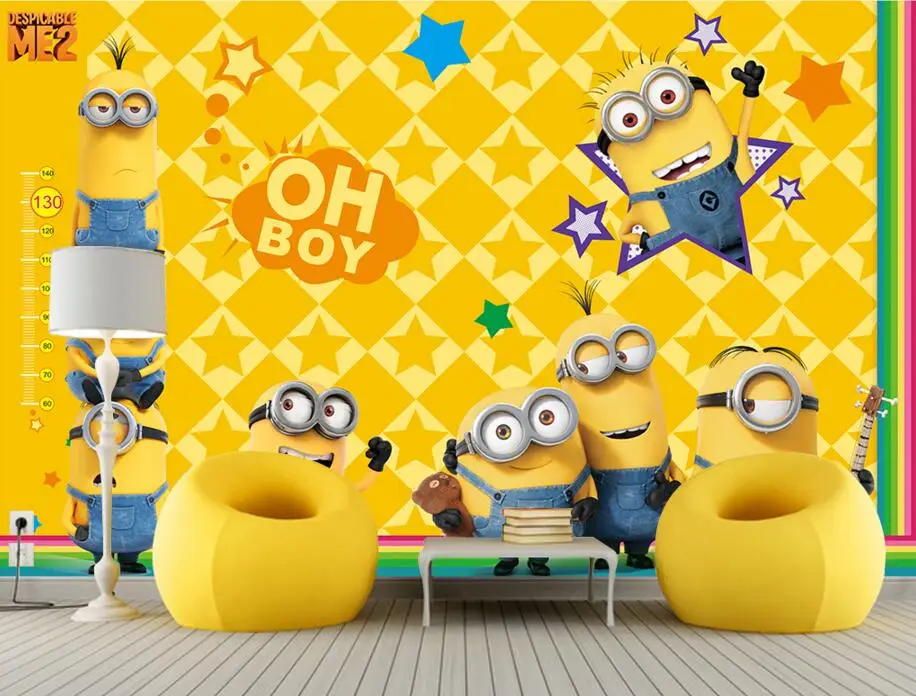 사용자 정의 어린이 벽지, 작은 노란색 사람들이, 3D 만화 벽화 어린이 방 배경 벽 방수 벽지-에서 