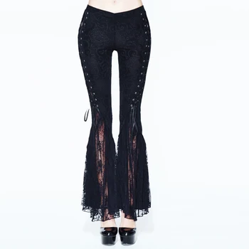 

Gothic Black Fashion Tights Female Steampunk Casual Stitching Flared Pants Sexy Lace Banquet Trousers Perspective Slim Pants