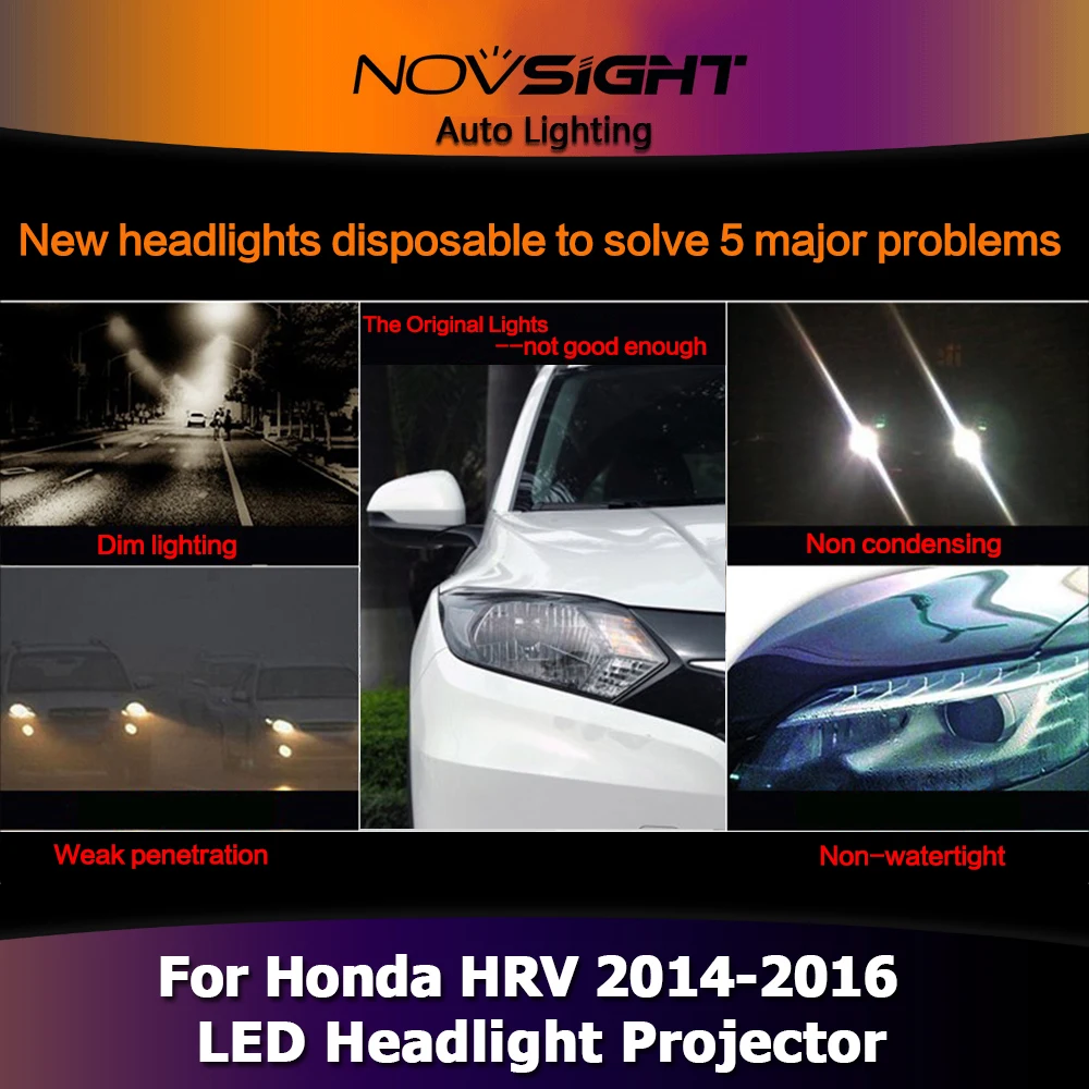 NOVSIGHT автомобильный Стайлинг для Honda hr-v фары- Vezel светодиодный фары DRL Биксеноновые линзы дальнего ближнего света парковочные противотуманные фары