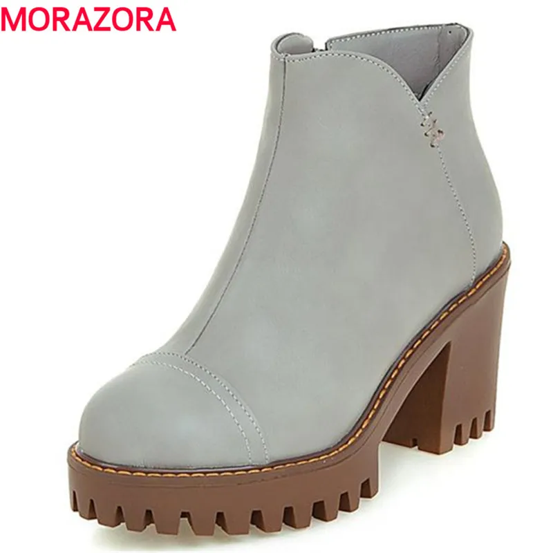 MORAZORA/Модные женские ботинки туфли на платформе однотонные из pu искусственной