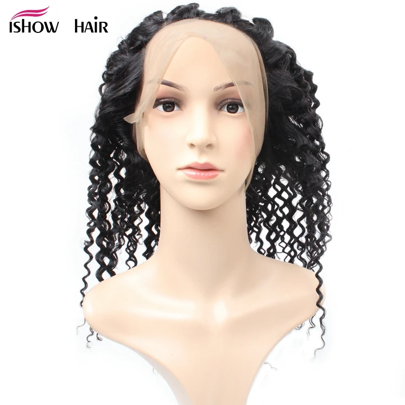 

Ishow Brazilian Curly Hair 360 Lace Frontal Closure Afro Kinky Curly Natural Color Non Remy Human Hair Frontal with Baby Hair