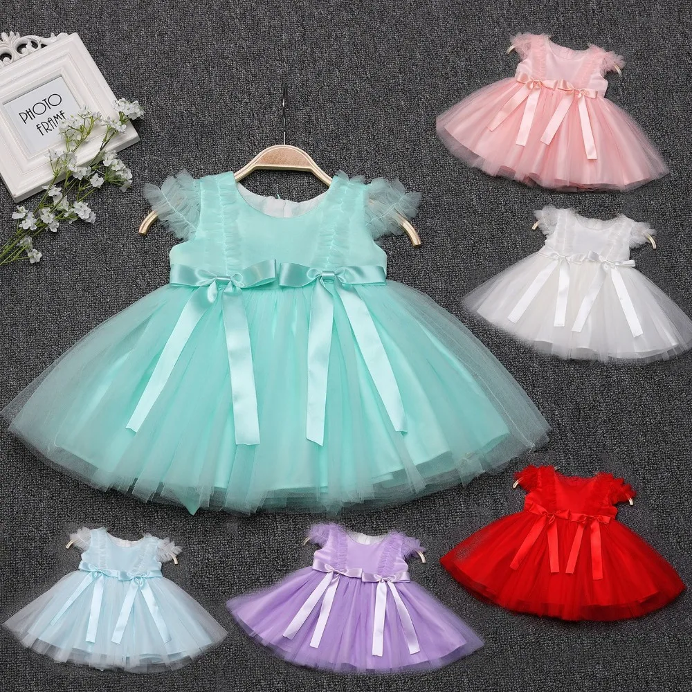 

0-24Months Baby Girls Princess Dress With Bows Girls Tutu Dress Ball Gown Summer Dresses For Girls Infant Baptism Party Clothes