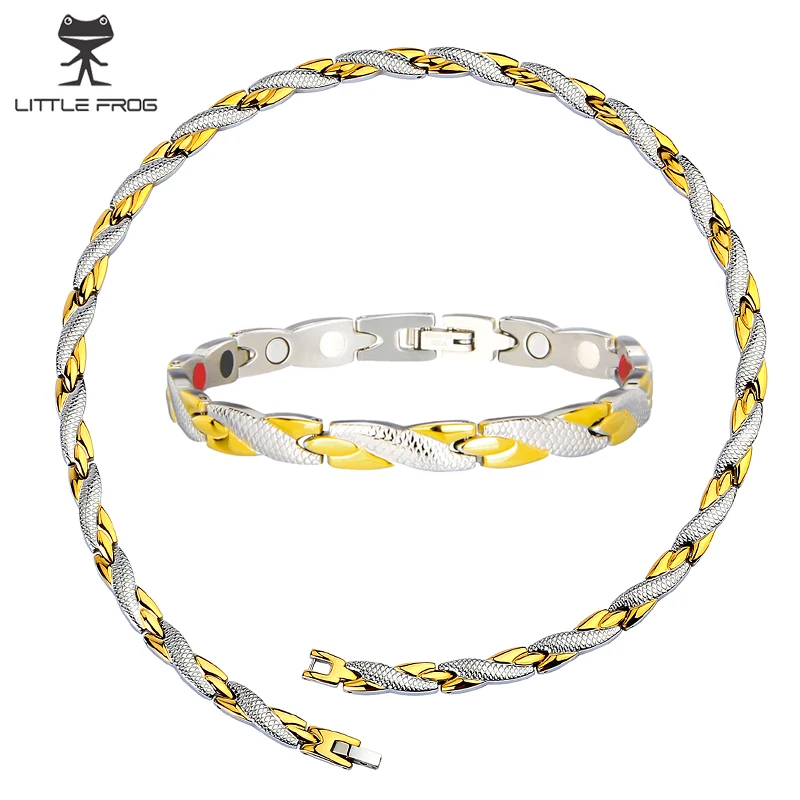 

LITTLE FROG Health Energy Magnetic Jewelry Sets for Women Chain Link Germanium Bracelet and Necklace Fashion Gift Jewelry