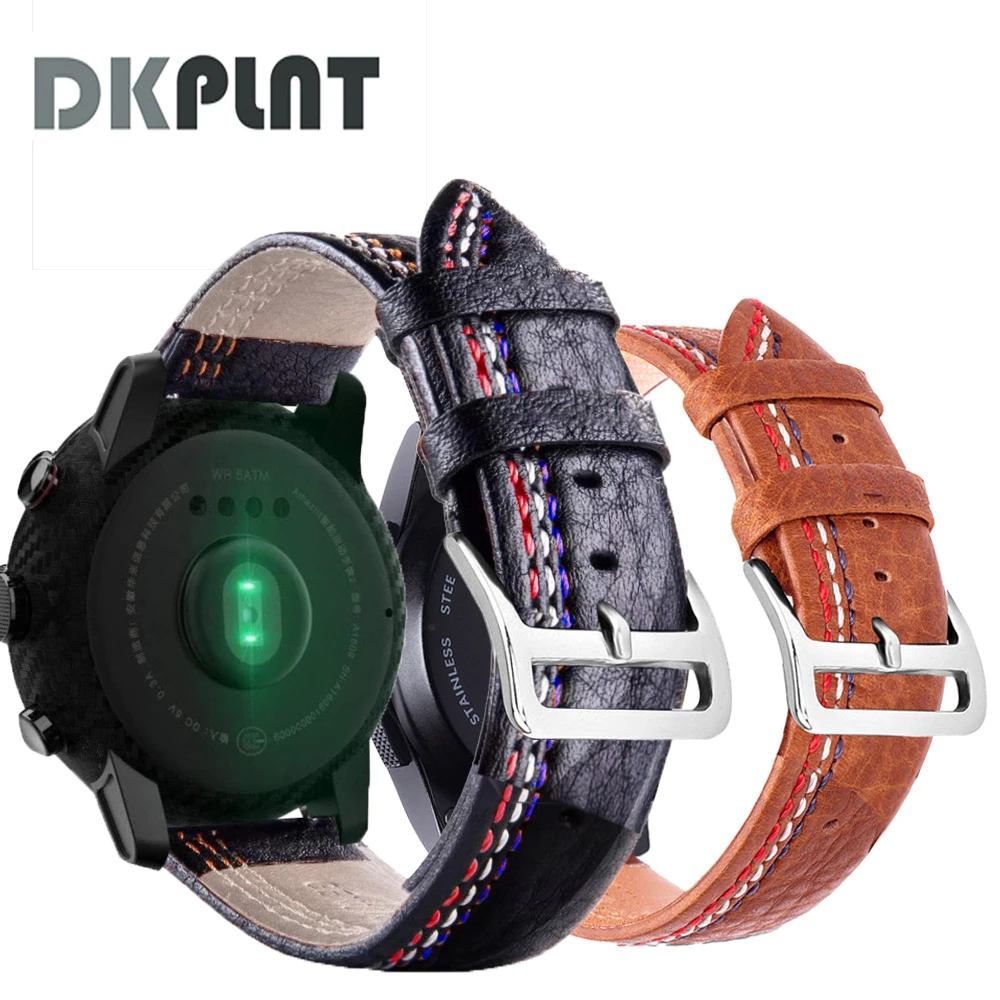 Черный кожаный ремешок для часов xiaomi huami amazfit pace lite Samsung Gear S3 Frontier