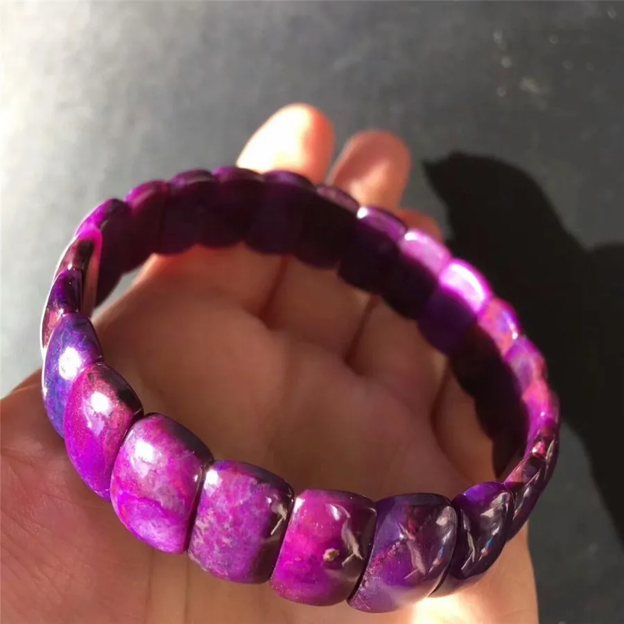 

Top Quality Natural Gel Pink Purple Sugilite Gems South Africa Rectangle Beads Women Bracelet 14.2mm AAAAA