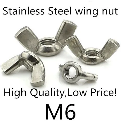 

100pcs/lot Stainless Steel 304 M6 Wing Nuts Butterfly Nuts Hand Nut
