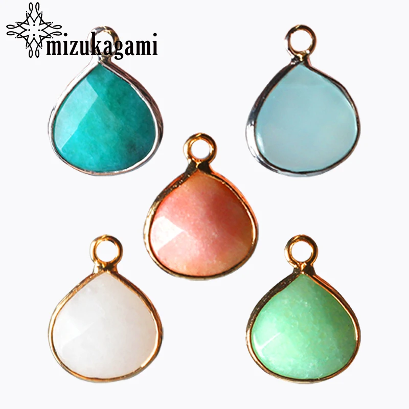 

2pcs/lot 14*18mm Golden Copper Bound Seven Colors Water Drop Natural Stone Charms Pendant For DIY Jewelry Finding Accessories