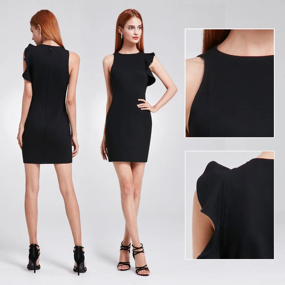 Goedkoop Ooit Pretty 2020 Nieuwe Mode Vrouwen Cocktail Jurk 5903 Sexy Uitgerekt Mouw Ruches Zwart Mini Korte Avondjurken Robe Soiree