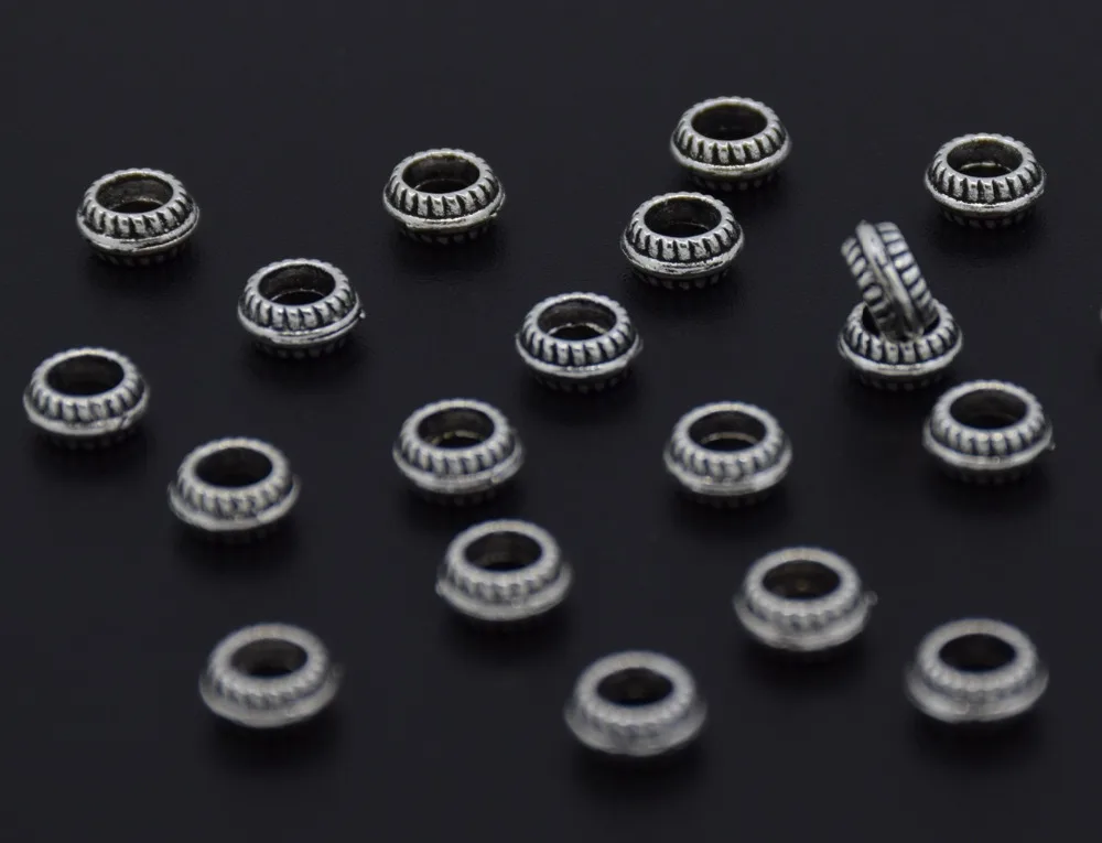 100Pcs Antique Silver Metal Carved Tube Spacers Beads For Jewelry