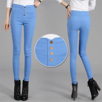 

YGYEEG Button Leggings Skinny Leggins Women Pencil Trousers Plus Size High Waist Legging Slim Ladies Pantalones Female Clothes