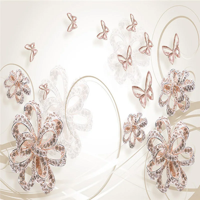 3D Роскошные обои ювелирные изделия цветы прозрачная бабочка фото настенные фрески гостиная спальня фон настенная Ткань Домашний декор
