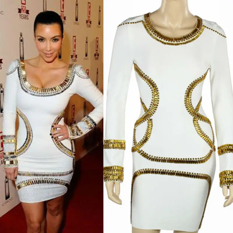 gold and white bodycon dress
