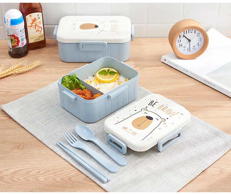 Мультфильм Медведь Кролик Милый Bento Box японский стиль пшеничной соломы Дети студенческий контейнер для еды хранения с отсеками ланч бокс