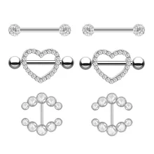 2 uds moda Barbell piercing de Aro para pezón anillos de barra joyería creativa cuerpo punk joyería de circón de calidad anillos de corazón de las mujeres