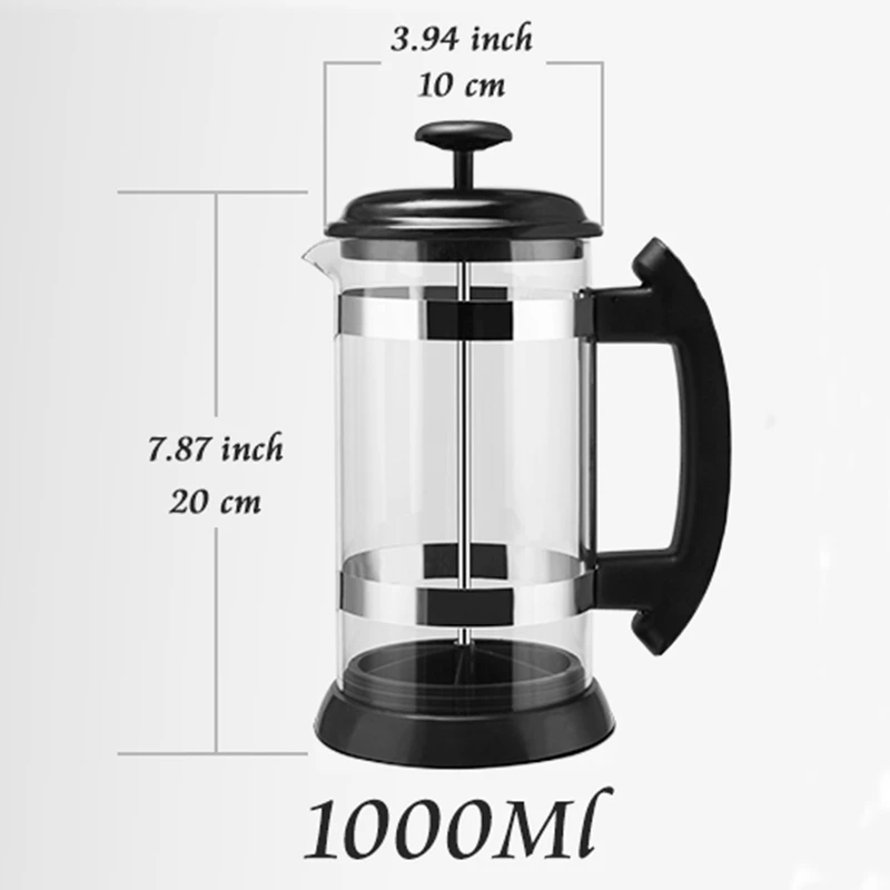 Французский пресс для кофе/чая, кофейник, Кофеварка, чайник, 1000 мл, нержавеющая сталь, стекло для кофе, посуда для напитков