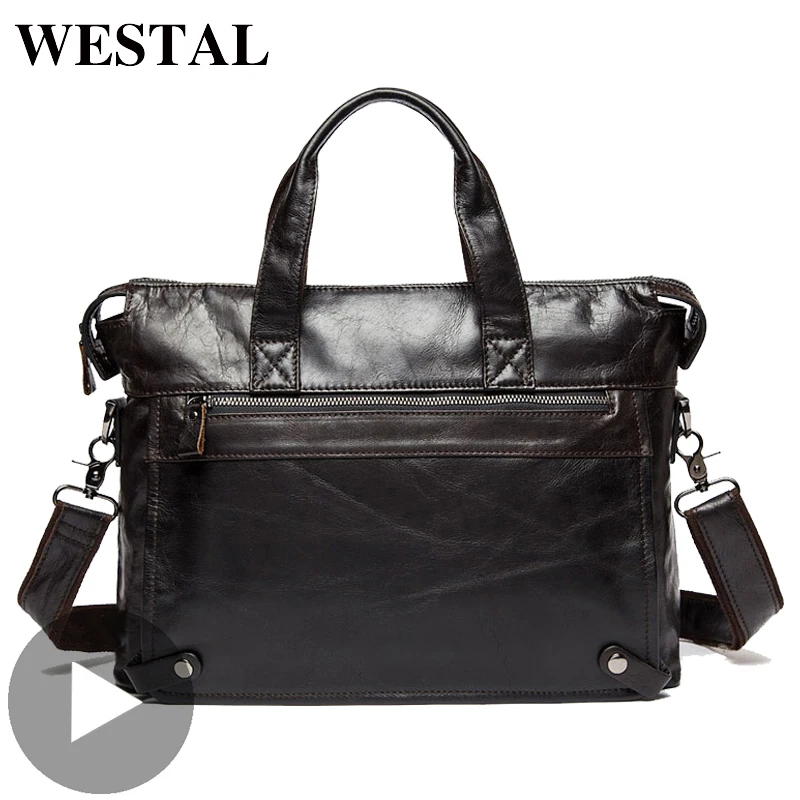 Westal Big Shoulder Business Messenger Women Men Bag Genuine Leather Briefcase For Document Holder Handbag Male Female Laptop A4