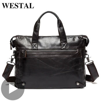 Westal Big Shoulder Business Messenger Women Men Bag Genuine Leather Briefcase For Document Holder Handbag Male Female Laptop A4 mva male briefcase genuine leather handbag business men bags for document messenger bag men shoulder leather laptop briefcase