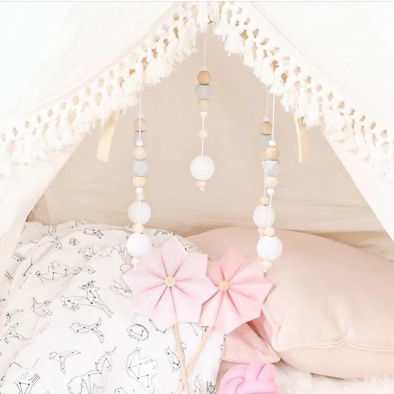 

Nordic Nursery Boho Wooden Peal Baby Girl Mobile Decor Hanging Art Mobile Baby Chandelier Photography Props Newborn Gift