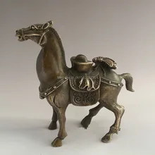 Коллекционная Китайский Стиль Золотой слиток и лошадь старая медь статуя