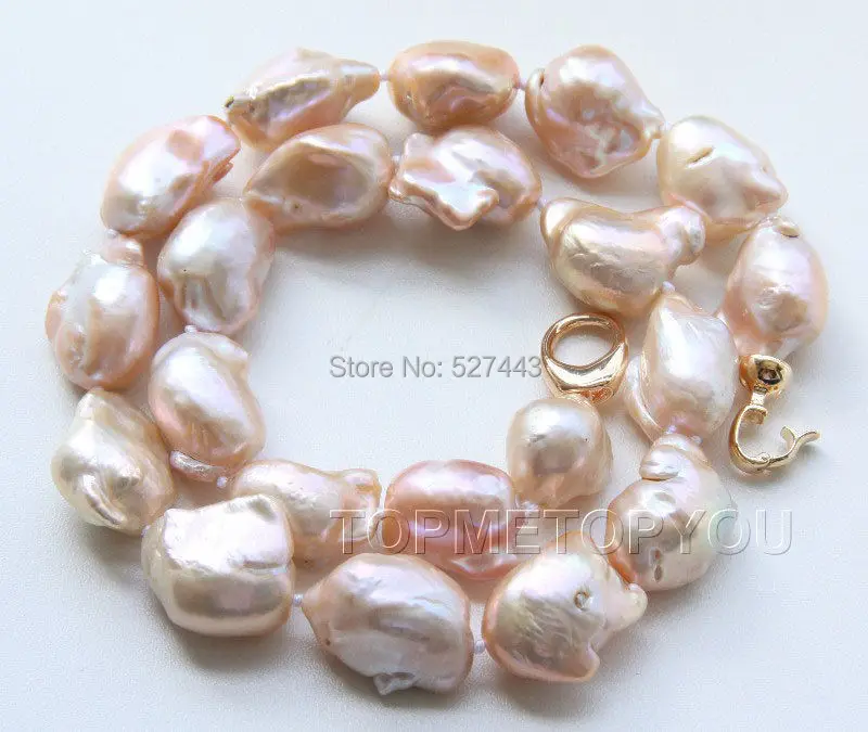 

Wholesale free shipping > WOW! BIG 22mm Natural pink Baroque Reborn Keshi pearls necklace
