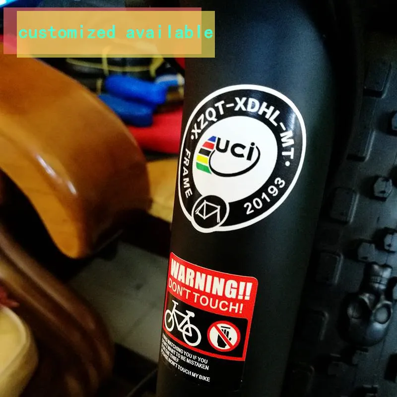 

uci certification small label sticker bicycle union certification label bicycle decals customize frame name ID warning films