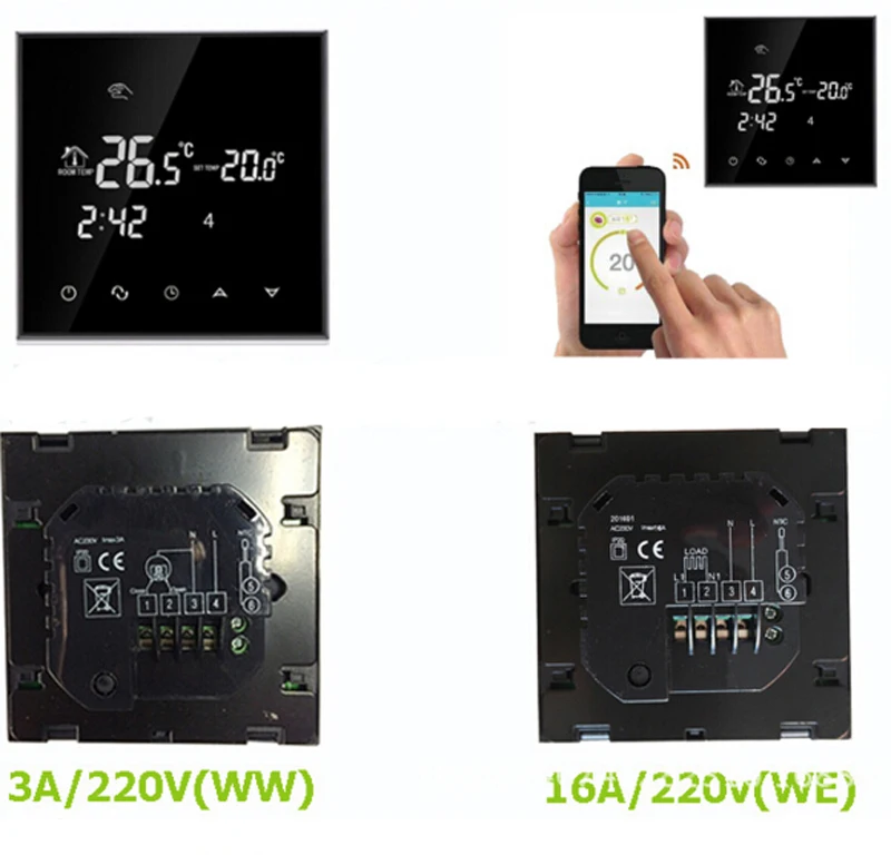 Wifi 16A терморегулятор сенсорный экран термостат для теплого пола, электрическая система отопления термостат