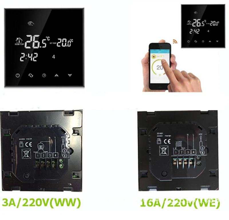 Termostato de pantalla táctil WIFI 16A termoregulator para piso caliente, termostato de sistema de calefacción eléctrica Termostato de pantalla táctil WIFI 16A termoregulator para piso caliente, termostato de sistema de calefacción eléctrica