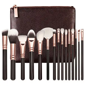 

15 Pc Makeup Brush Set Eyeshadow Brush Blush Brush Rose Gold Black Wooden Handle With Bag Beauty Tools