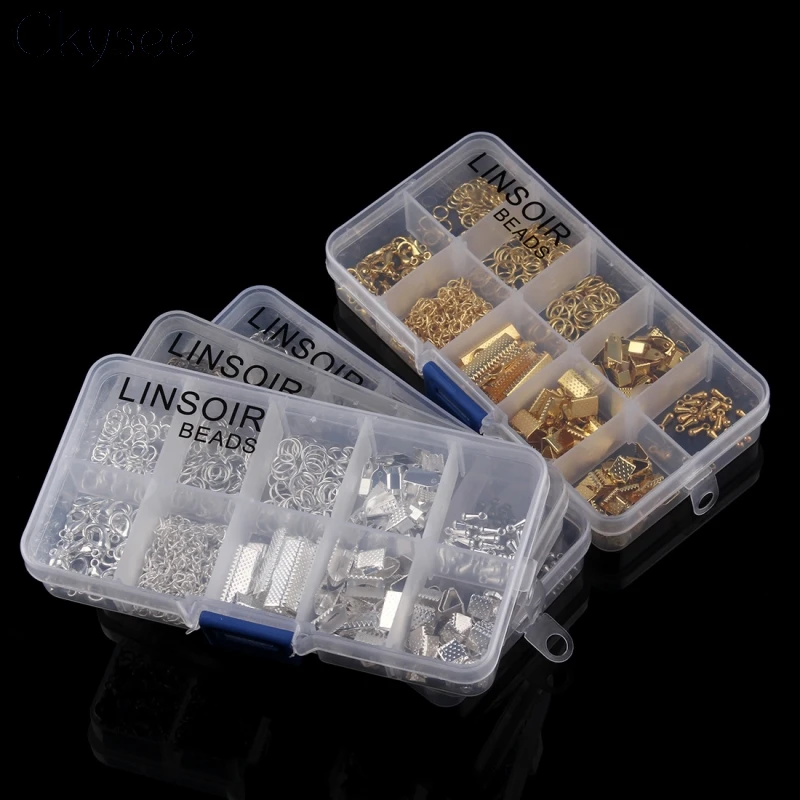

Ckysee 1Box Crimp End Clasps Lobster Clasps Jump Rings Extender Chains Ending Droplets for Necklace Jewelry Finding Materials