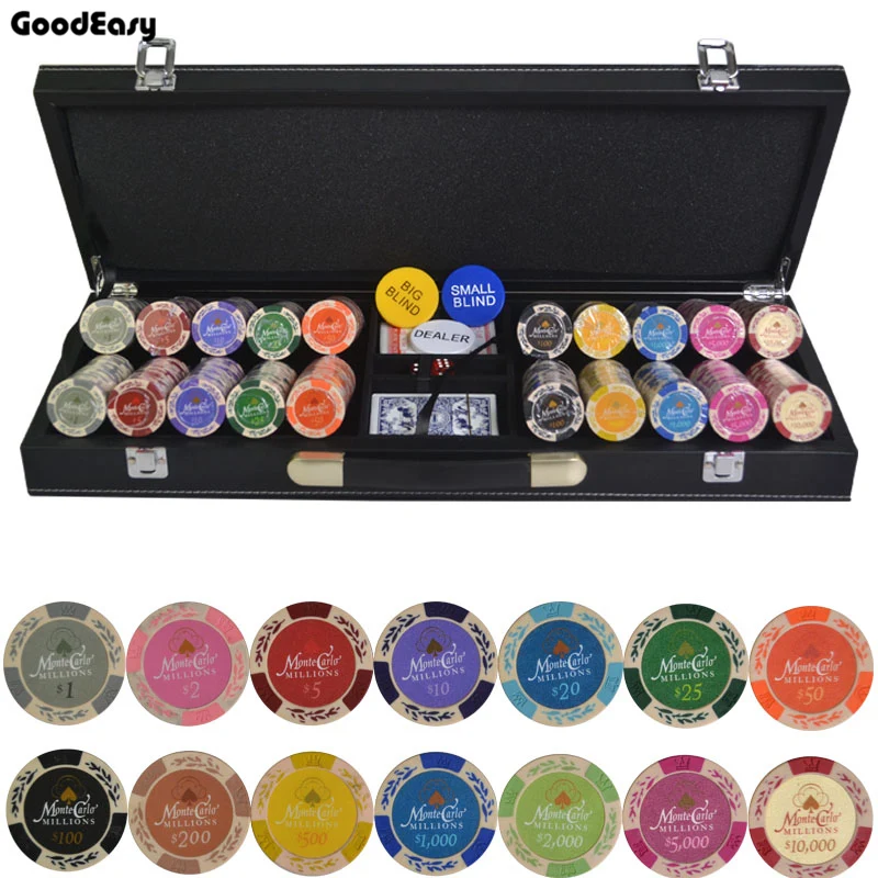 Fichas de Barro Duplo com Guarnição Grupo com Mala de Couro Novo Casino Texas Hold’em Cor Adesivo Poker Chip 200300400500 Pçs – Set