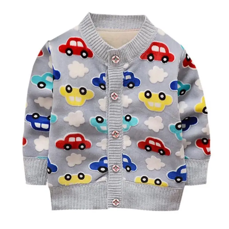 

Baby Boy Jackets Knit Cardigan Warm Cartoon Car Pattern Button Spring And Autumn Plus Cashmere Knitting Boys Clothing