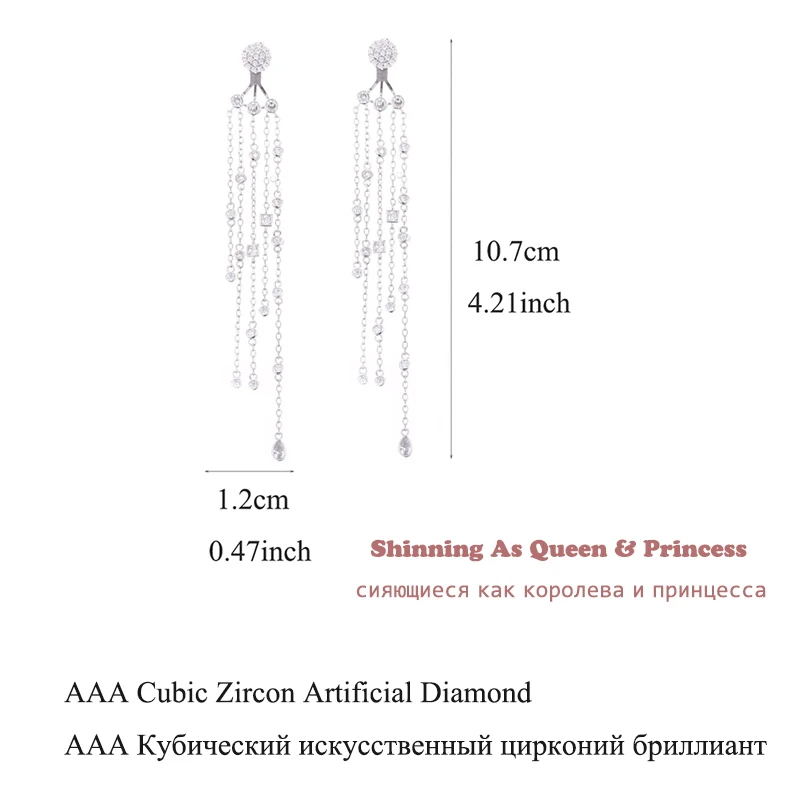 Новая мода Темперамент кисточкой Висячие серьги с крошечными AAA кубический циркон длинные серьги Свадебные/вечерние/юбилейные Bijoux AE322