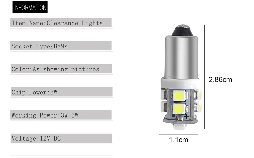 BA9S Led 12V DC T4W T10 T11 3528 10 SMD обратный светильник Автомобильные светодиодные лампы белый синий красный зеленый Янтарный розовый, ледяной голубой