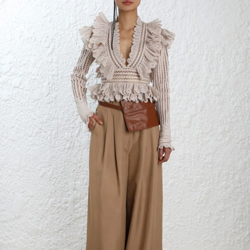 2018-Vocation-Beach-Hollow-Out-V-neck-Layer-Lace-Women-Blouse-Long-Sleeve-Female-Blouse-Tops (1)