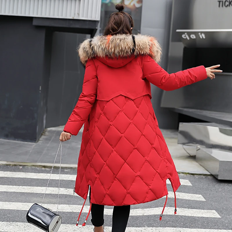 Parka Long La Femmes Beige Épais 2018 Veste gris Ouatée noir Col Grand Hoode Nouvelle Green Mince marron Manteau dark rouge D'hiver army bleu Taille Fourrure Plus Red Femelle De Coton wTTIHtq