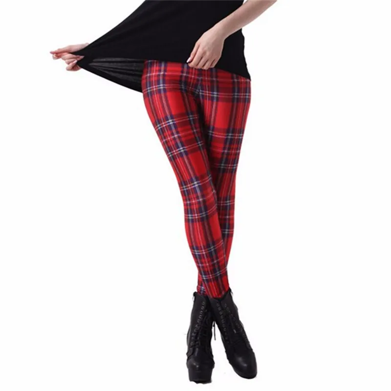 

New Arrival Women Slim Designed digital Printed milk vintage Tartan Red Leggings drop shipping