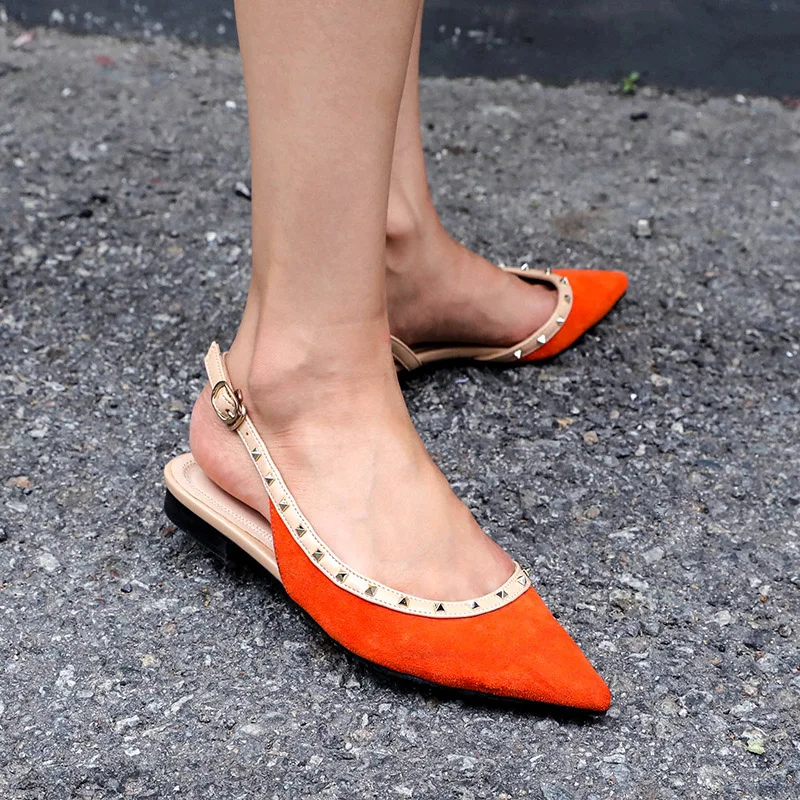 

ARTH STAR Rivets Shoes Women Fashion Brand Flats Office Lady chaussure Pu Leather Autumn Female Pointed-toe footware Breathable