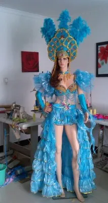 Бразильский женский костюм для шоу, сексуальная одежда для выступлений, комплект одежды для национального танца, головной убор с перьями для ночного клуба, певица, танцовщица - Цвет: Синий