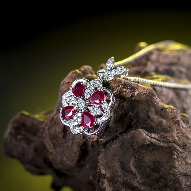 US $633.00 Women Party Jewelry Pear Cut 35x45mm Red Ruby Diamond Pendant In 18Kt White Gold WP033