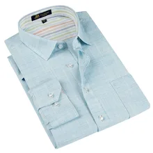 Льняные рубашки с длинным рукавом и квадратным воротником, удобные дышащие мужские рубашки с нагрудным карманом