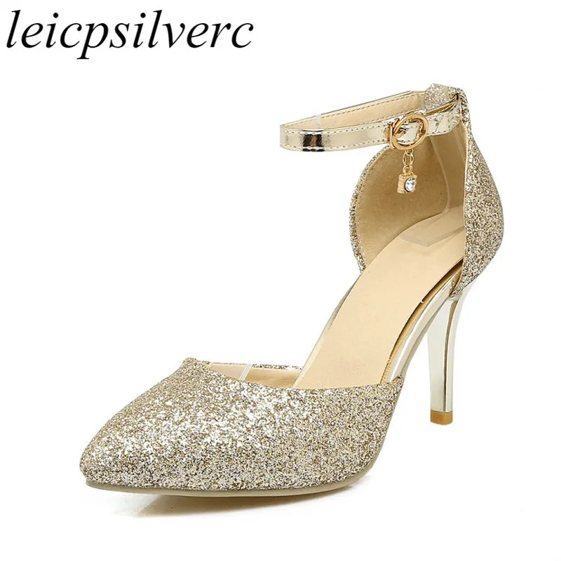 

Women Pumps Super High Heels Shoes Spring Autumn Buckle Pointed Toe 2018 Sexy New Fashion Casual Dress Wedding Gold Silver Pink