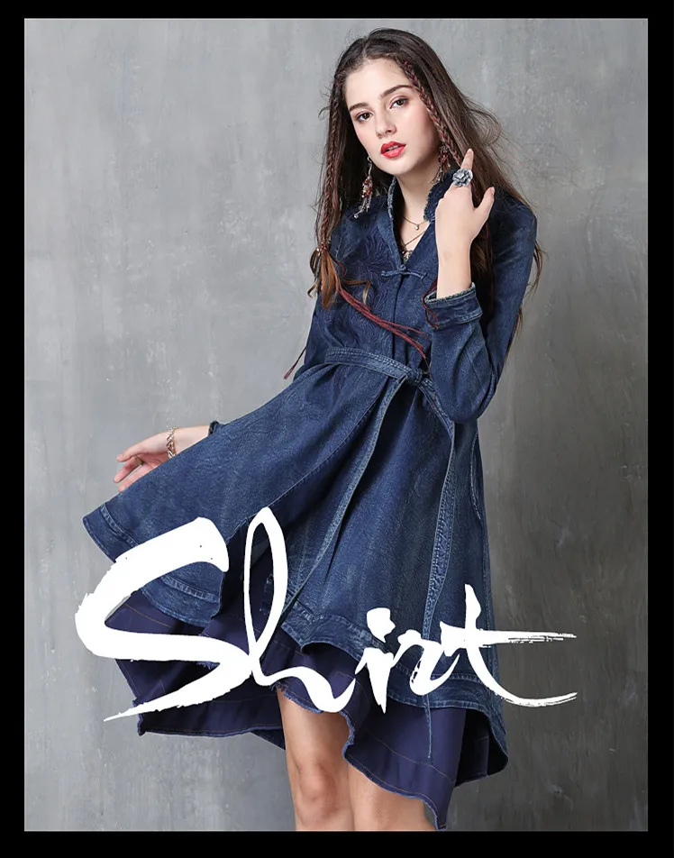Vestidos vaqueros para mujer, moda Otoño 2017, atuendo de mujer, vestidos de algodón irregulares, Vintage, Vestido de manga larga, Vaqueros| vestido jeans|cotton dresses womenwomen jeans dress - AliExpress